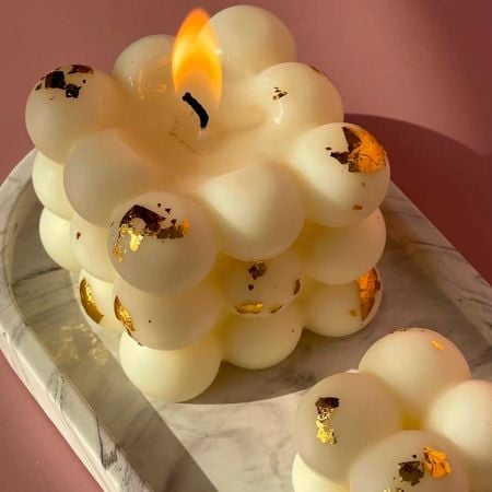 Handcrafted White Copper Foil Soy Wax Candle Set of 2